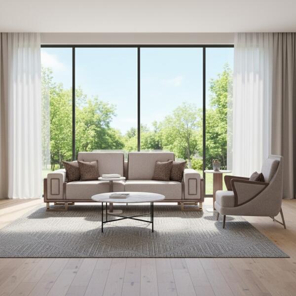 Modern Taupe Geometric Area Rug – Neutral Boho Style