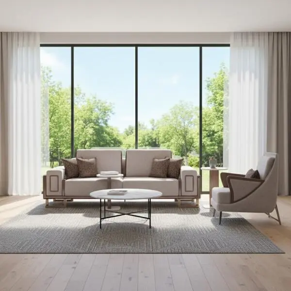 Modern Taupe Geometric Area Rug – Neutral Boho Style