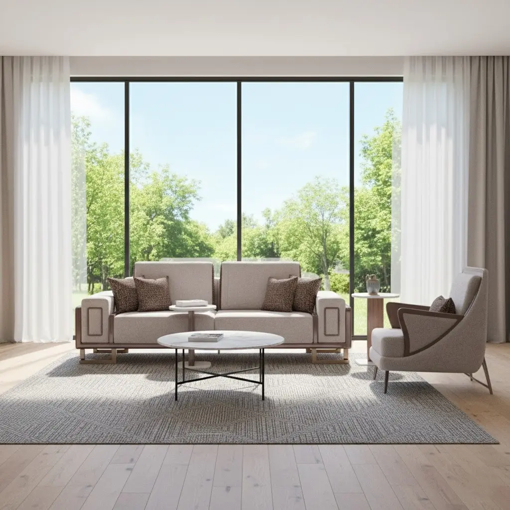 Modern Taupe Geometric Area Rug – Neutral Boho Style