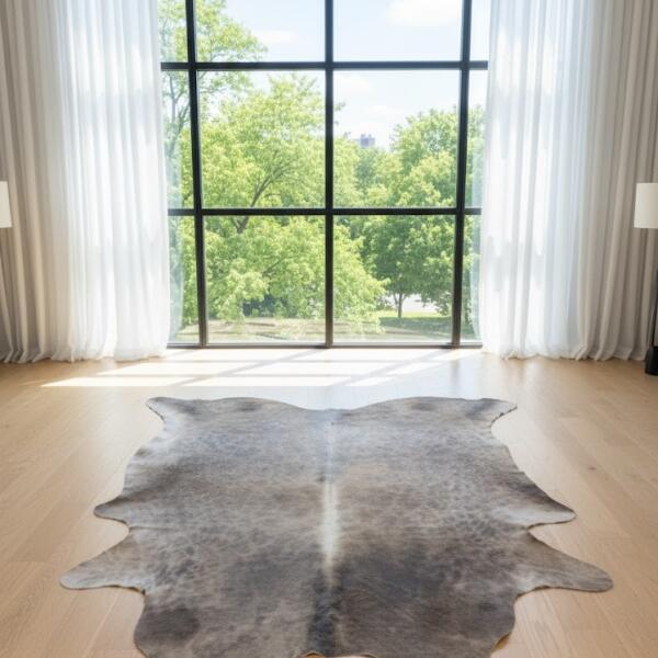 Natural Gray & Brown Cowhide Rug – Genuine Leather Area Rug