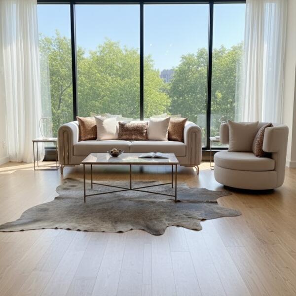 Natural Gray & Brown Cowhide Rug – Genuine Leather Area Rug