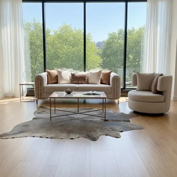 Natural Gray & Brown Cowhide Rug – Genuine Leather Area Rug