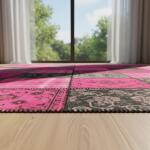 Neon Noir Patchwork Rug – Handmade Fuchsia & Charcoal Carpet
