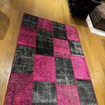 Neon Noir Patchwork Rug – Handmade Fuchsia & Charcoal Carpet