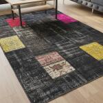 Noir Spectrum Rug – Handwoven Black Patchwork Vintage Carpet