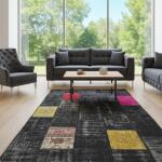 Noir Spectrum Rug – Handwoven Black Patchwork Vintage Carpet