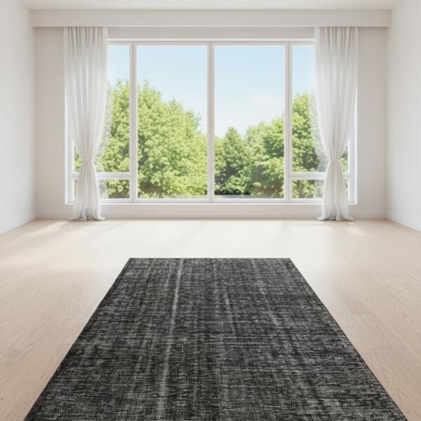 Obsidian Plain Rug – Handmade Dark Grey Minimalist Carpet