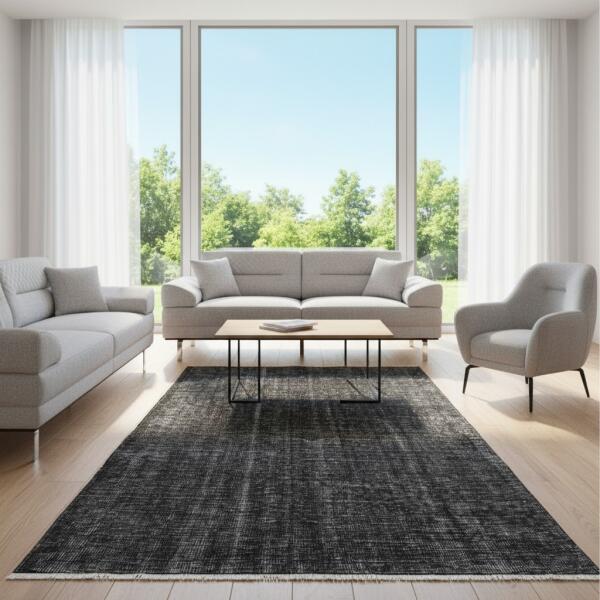 Obsidian Plain Rug – Handmade Dark Grey Minimalist Carpet