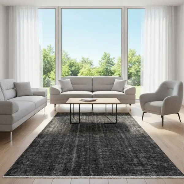 Obsidian Plain Rug – Handmade Dark Grey Minimalist Carpet