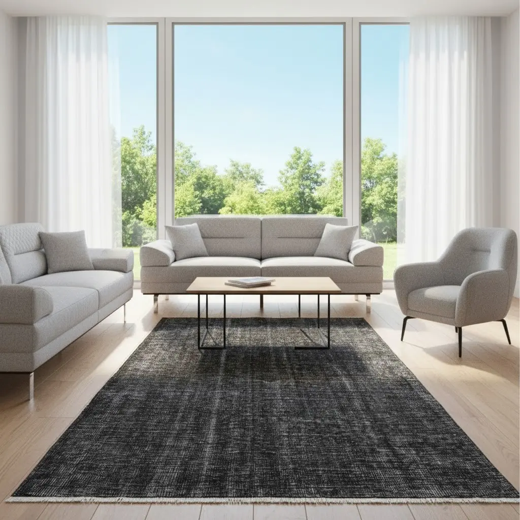 Obsidian Plain Rug – Handmade Dark Grey Minimalist Carpet