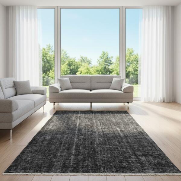 Obsidian Plain Rug – Handmade Dark Grey Minimalist Carpet