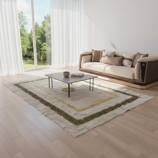 Opulent Gold Trim Luxury Fur Rug