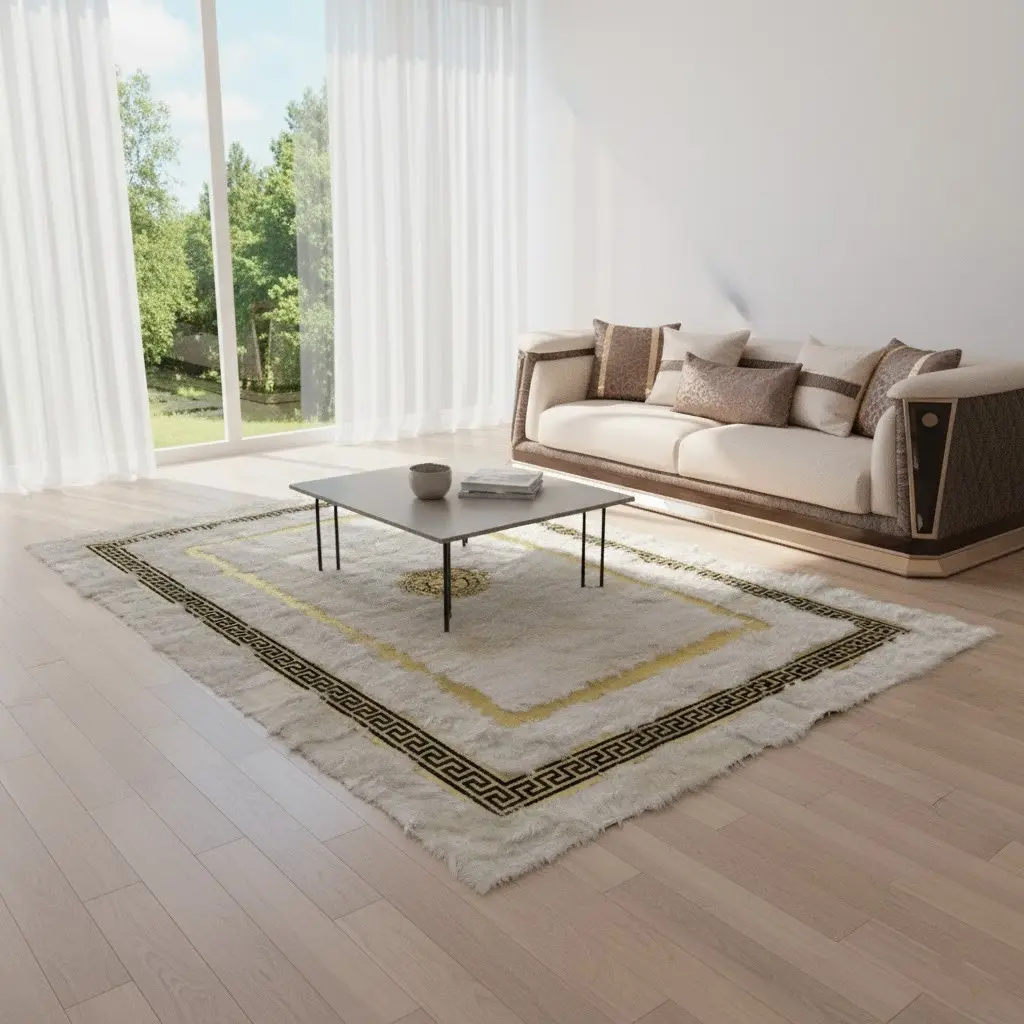 Opulent Gold Trim Luxury Fur Rug