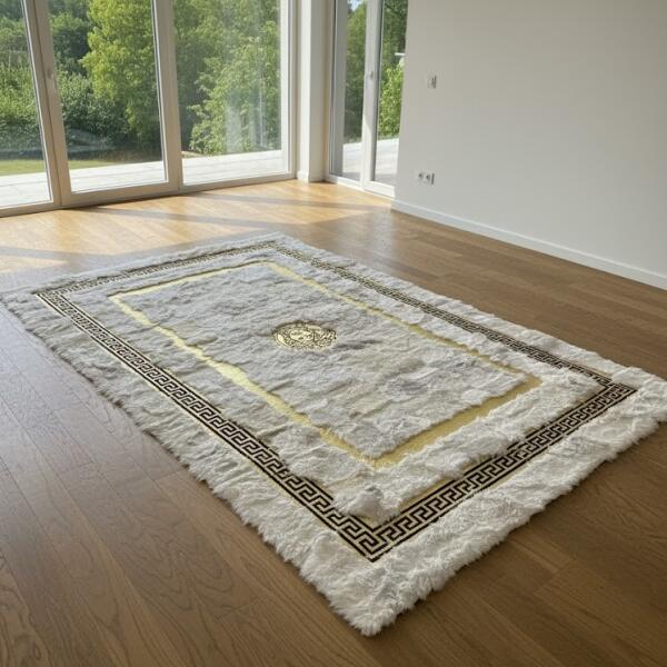 Opulent Gold Trim Luxury Fur Rug