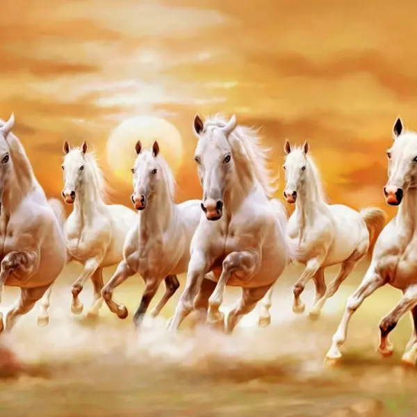 White Horses of the Sun - Premium Tempered Glass Wall Art Horizontal