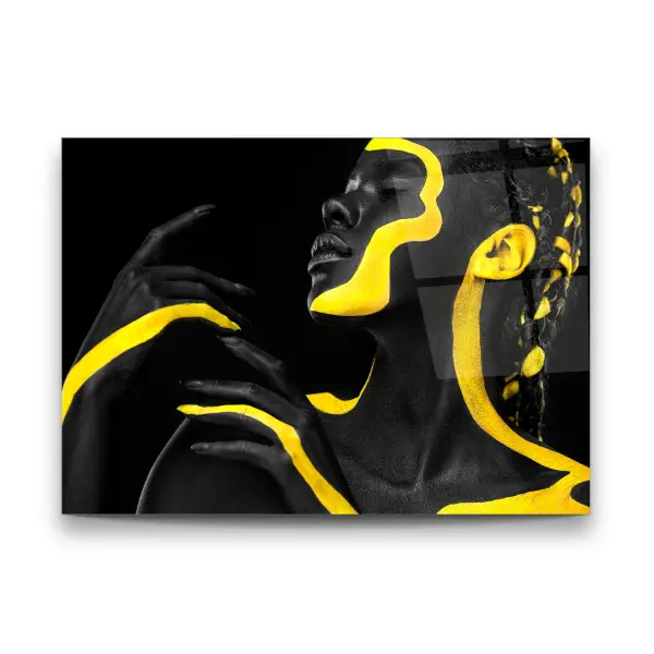 Yellow Striped Woman - Horizontal Wall Glass Art
