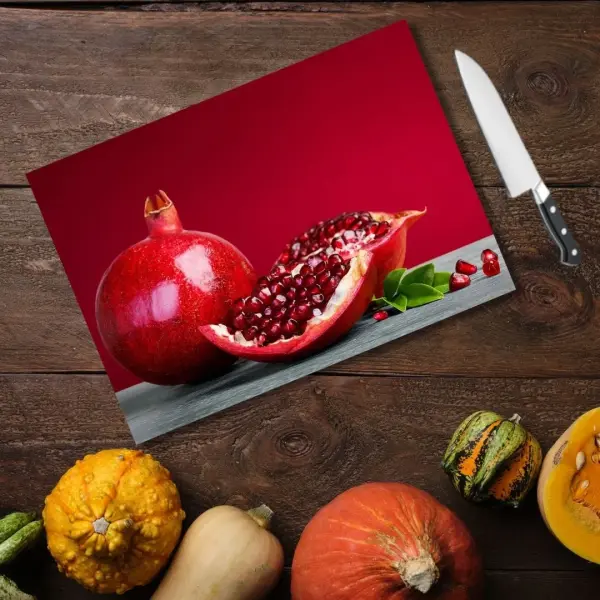 Tempered Glass Cutting Board - 12" x 17" Durable Shatterproof Kitchen Tool with Pomegranate Design | Perfect Gift for Mother’s Day, Christmas, and Housewarming