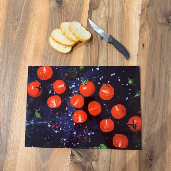 Tempered Glass Cutting Board - 12" x 17" Durable Shatterproof Kitchen Tool with Tomato Design | Perfect Gift for Mother’s Day, Christmas, and Housewarming