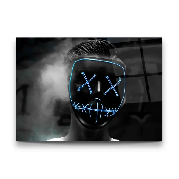 Led Masked Man - Horizontal Wall Glass Art