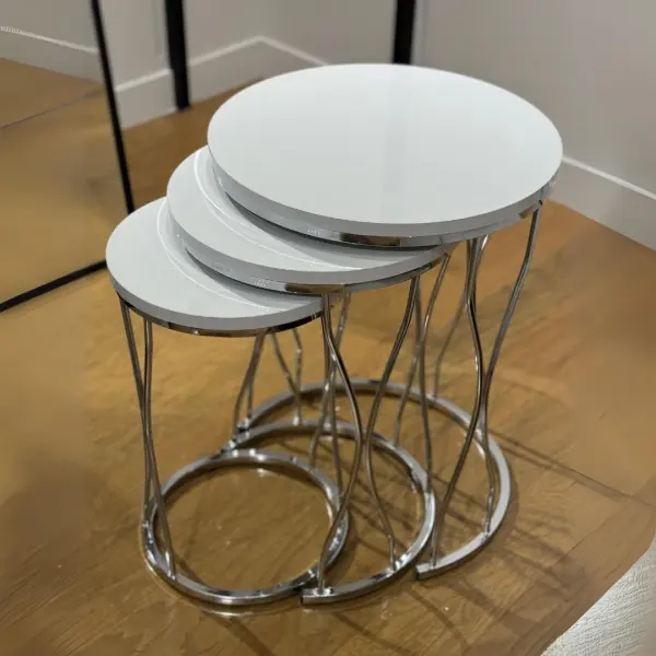 Ferozzi ST-3 Zigon Coffee Table Set - 3 Piece Modern Nesting Table with Metal Legs