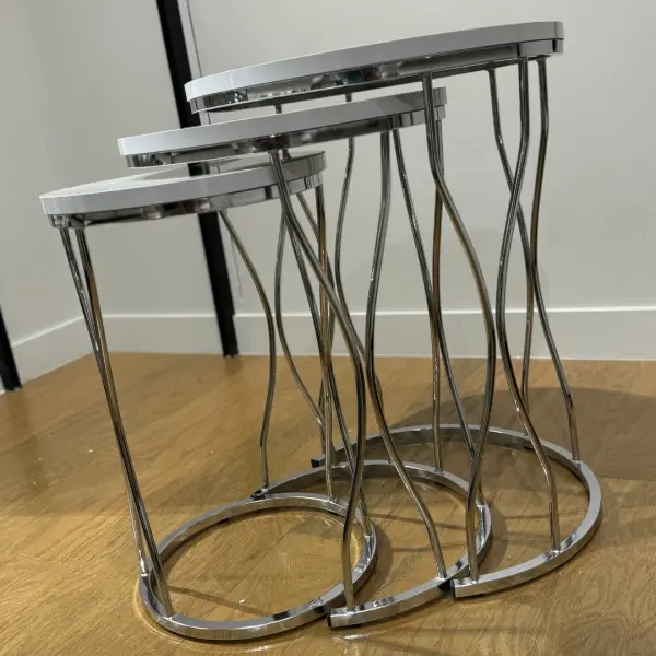 Ferozzi ST-3 Zigon Coffee Table Set - 3 Piece Modern Nesting Table with Metal Legs