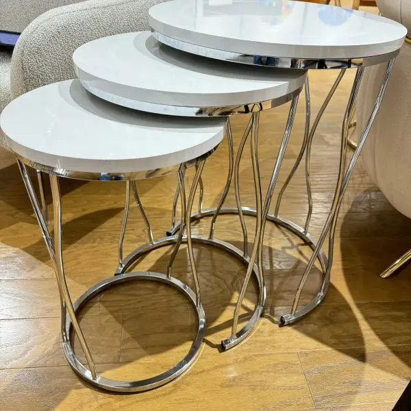 Ferozzi ST-3 Zigon Coffee Table Set - 3 Piece Modern Nesting Table with Metal Legs