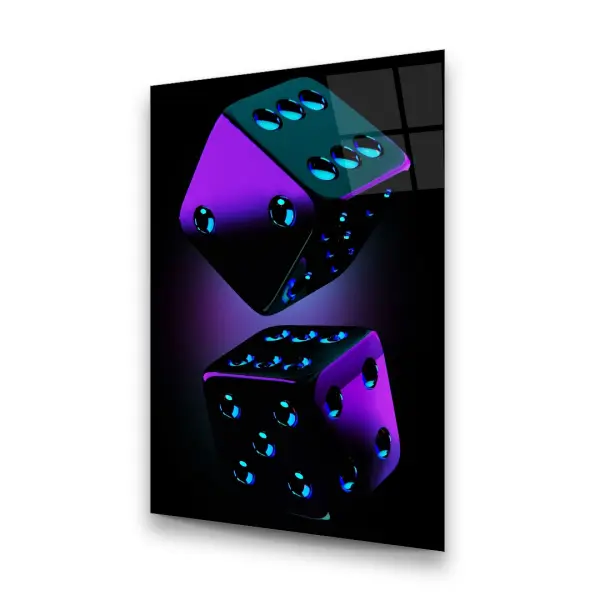 Purple Dice - Rectangle Wall Glass Art