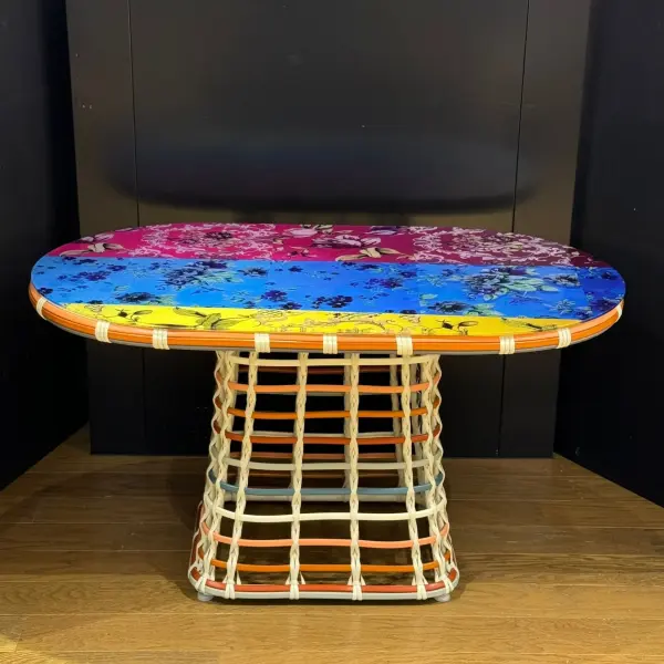 Ferozzi Lake Lanier Colorful Rattan Indoor & Outdoor Seating Set - 4-Piece Set with UV-Printed Glass Table