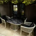 Ferozzi Midnight Mosaic Rattan Seating Set - 4-Piece with UV-Printed Glass Table