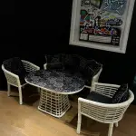Ferozzi Midnight Mosaic Rattan Seating Set - 4-Piece with UV-Printed Glass Table