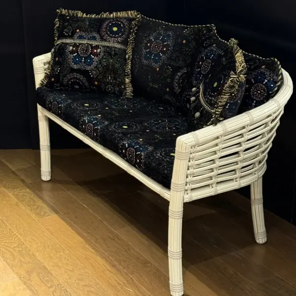 Ferozzi Midnight Mosaic Rattan Seating Set - 4-Piece with UV-Printed Glass Table