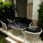Ferozzi Midnight Mosaic Rattan Seating Set - 4-Piece with UV-Printed Glass Table