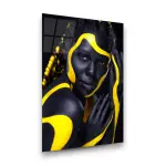 Yellow Striped Woman - Rectangle Wall Glass Art