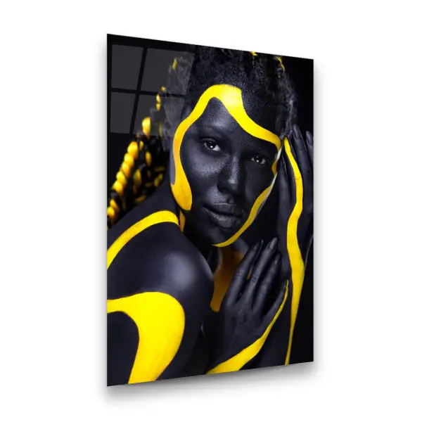 Yellow Striped Woman - Rectangle Wall Glass Art