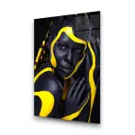 Yellow Striped Woman - Rectangle Wall Glass Art