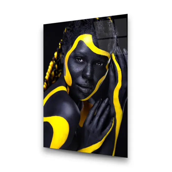 Yellow Striped Woman - Rectangle Wall Glass Art