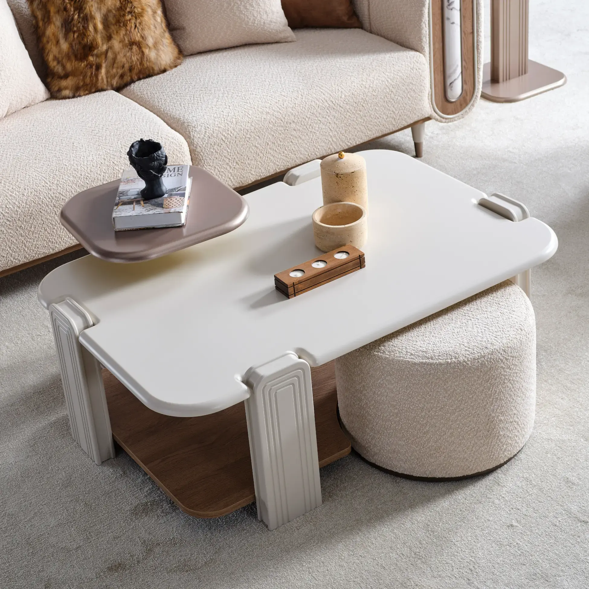 Zelve Coffee Table Set (With Accent Table and Ottoman)