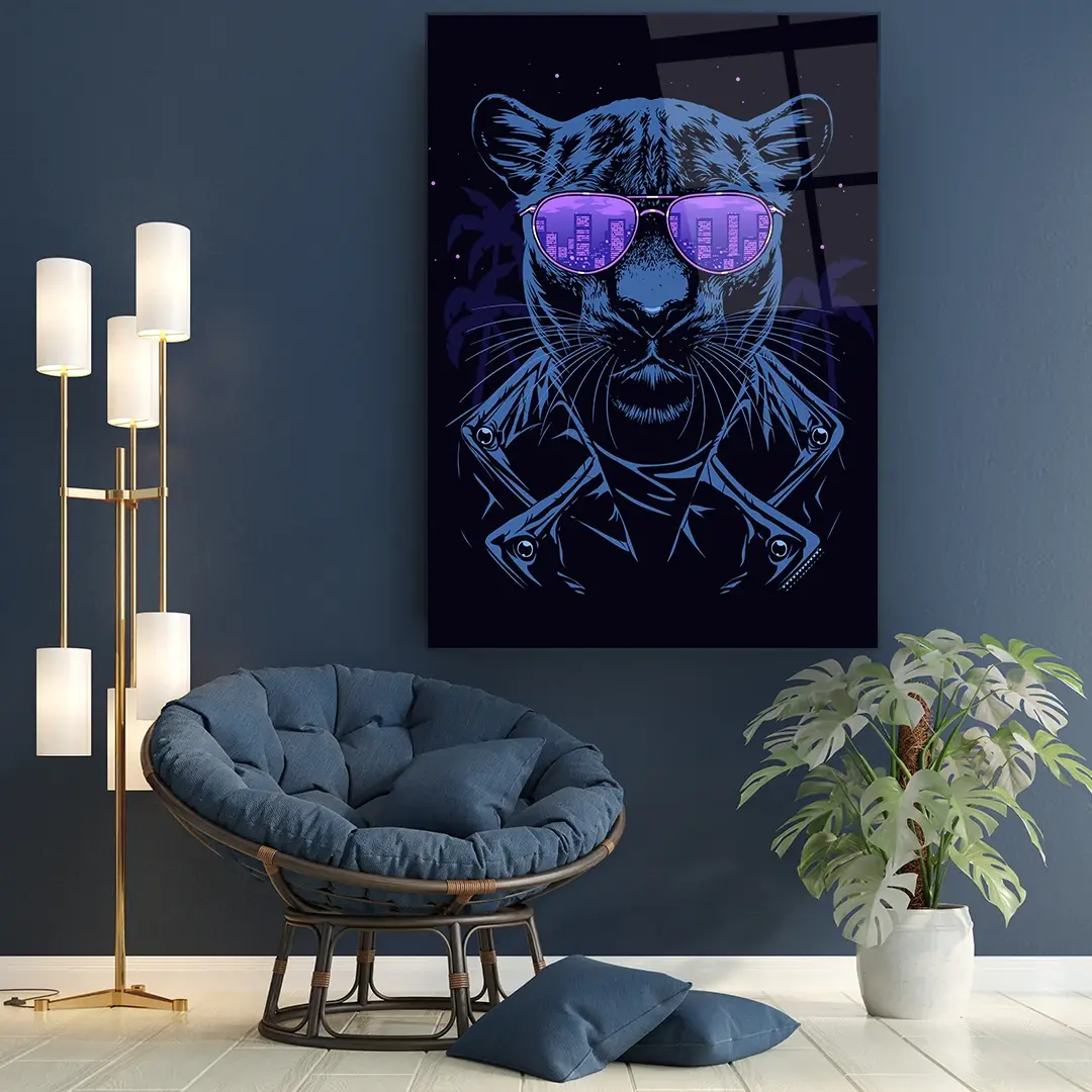 Panther Illustration - Rectangle Wall Glass Art