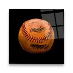 Orange Vintage Baseball - Square Wall Glass Art