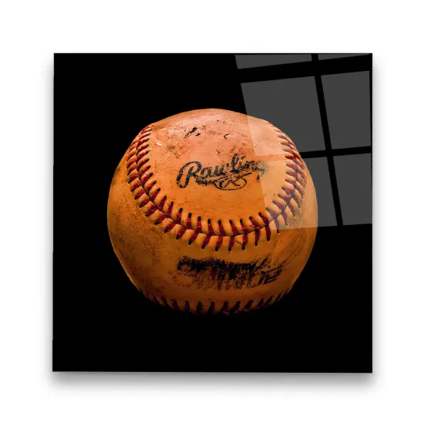 Orange Vintage Baseball - Square Wall Glass Art
