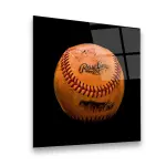 Orange Vintage Baseball - Square Wall Glass Art