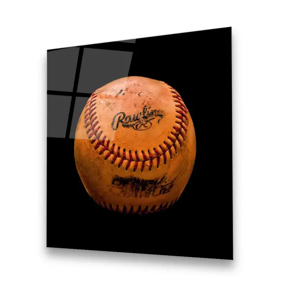 Orange Vintage Baseball - Square Wall Glass Art