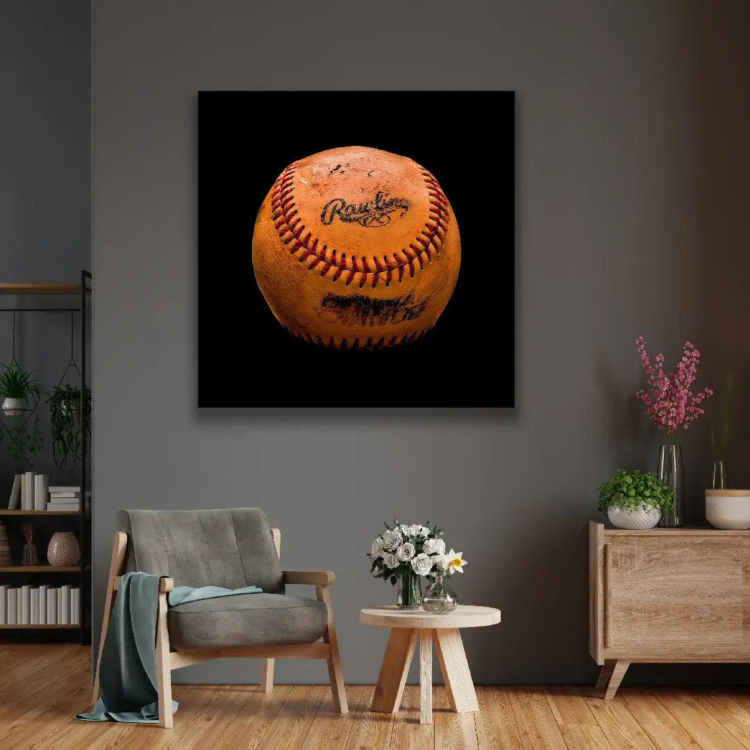 Orange Vintage Baseball - Square Wall Glass Art