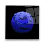 Blue Vintage Baseball - Square Wall Glass Art