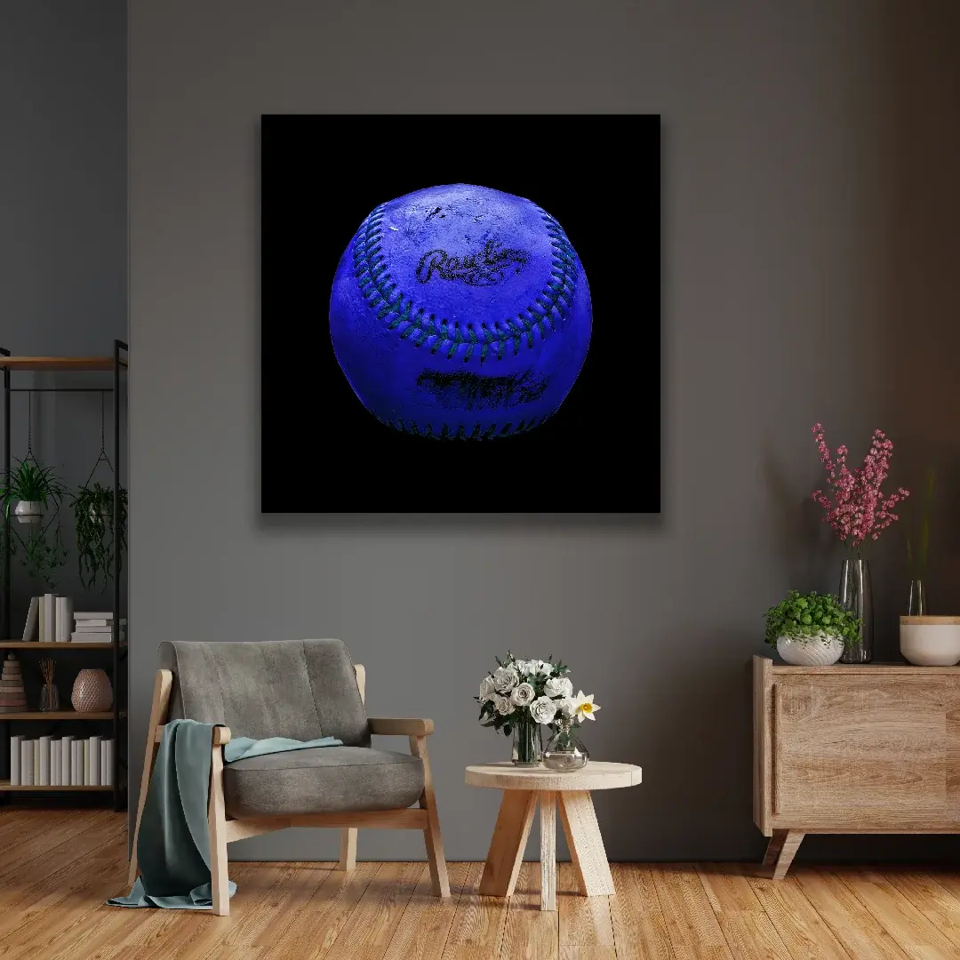 Blue Vintage Baseball - Square Wall Glass Art