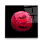 Pink Vintage Baseball - Square Wall Glass Art
