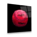 Pink Vintage Baseball - Square Wall Glass Art