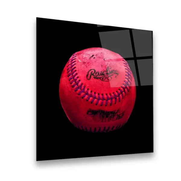 Pink Vintage Baseball - Square Wall Glass Art