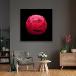 Pink Vintage Baseball - Square Wall Glass Art