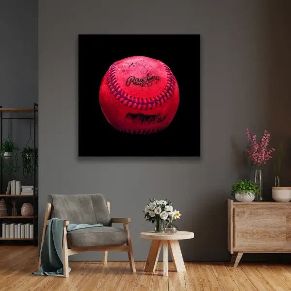 Pink Vintage Baseball - Square Wall Glass Art